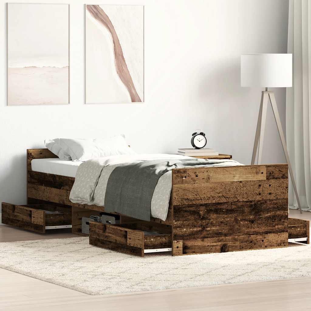 Bedframe Old Wood 90x190cm Single Engineered Wood