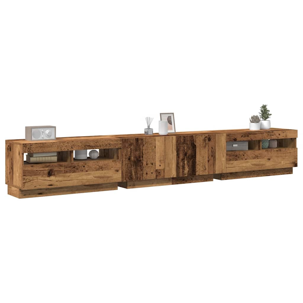 TV Cabinet with LED Lights Old Wood 260x35x40 cm Engineered Wood
