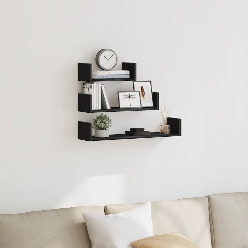 Wall Shelves 3 Pieces Black Oak Engineered Wood
