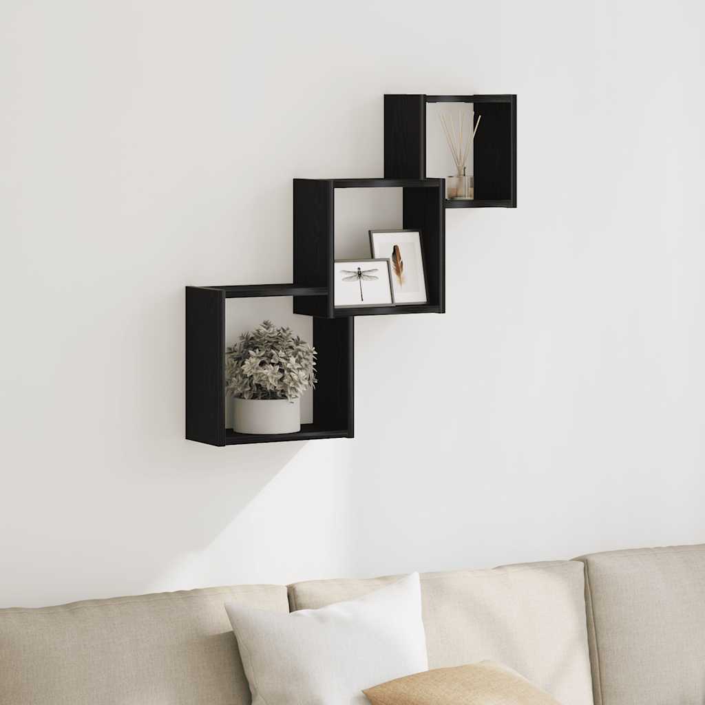 Wall Cube Shelves Black Oak 68x15x68 cm Engineered Wood