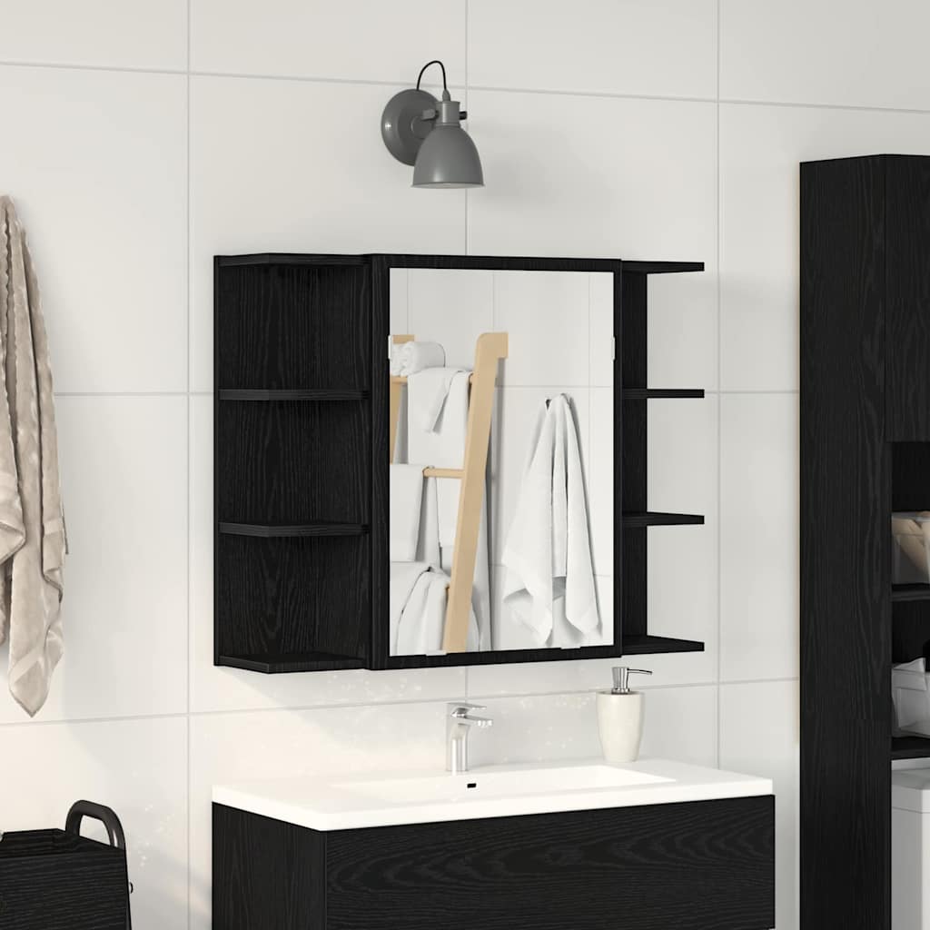 Mirror Cabinet Black Oak Solid Oak Wood Compact Bathroom Vanity