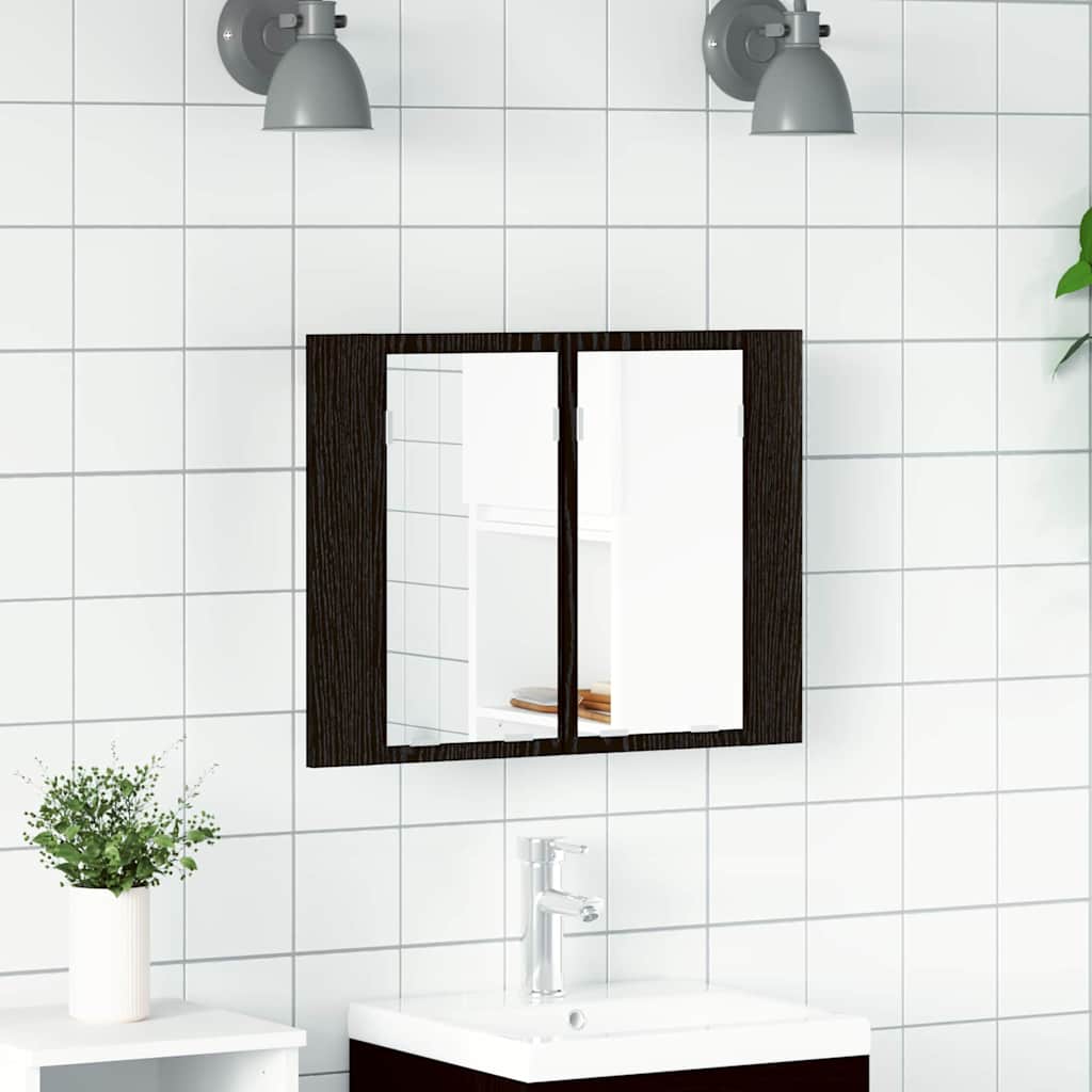 LED Bathroom Mirror Cabinet Black Oak 60x12x45 cm Engineered Wood