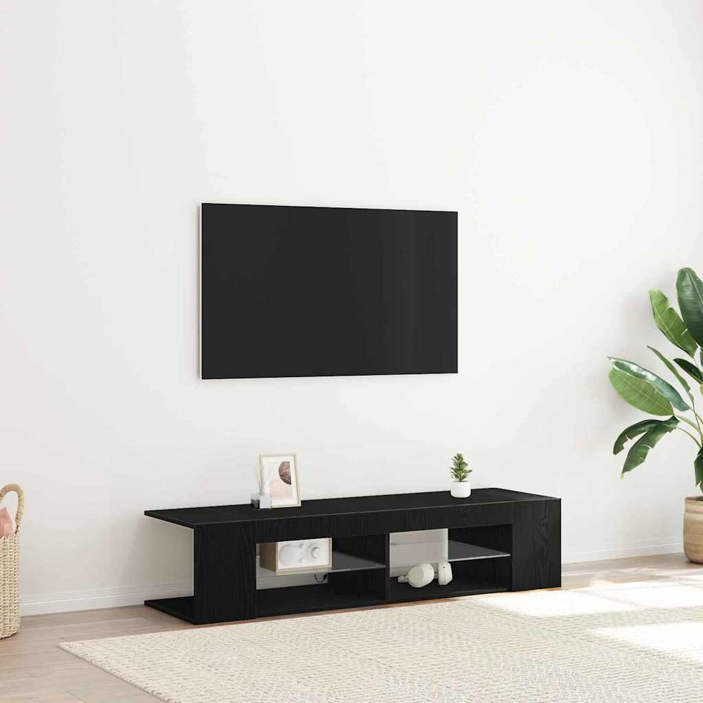TV Stand with LED Lights, Black Oak, 135x39x30cm, Made of Engineered Wood