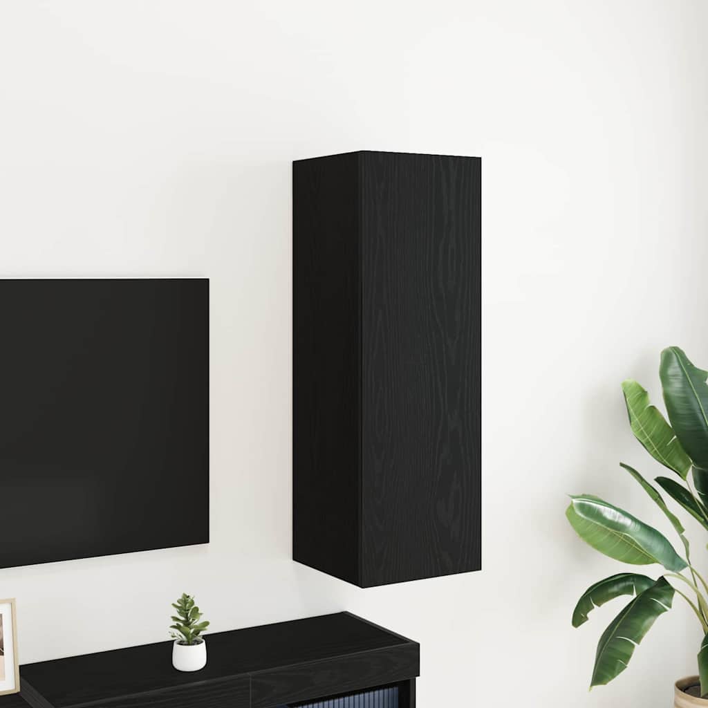 Wall-Mounted TV Cabinet in Black Oak - 30.5 x 30 x 90 cm, Made of Engineered Wood