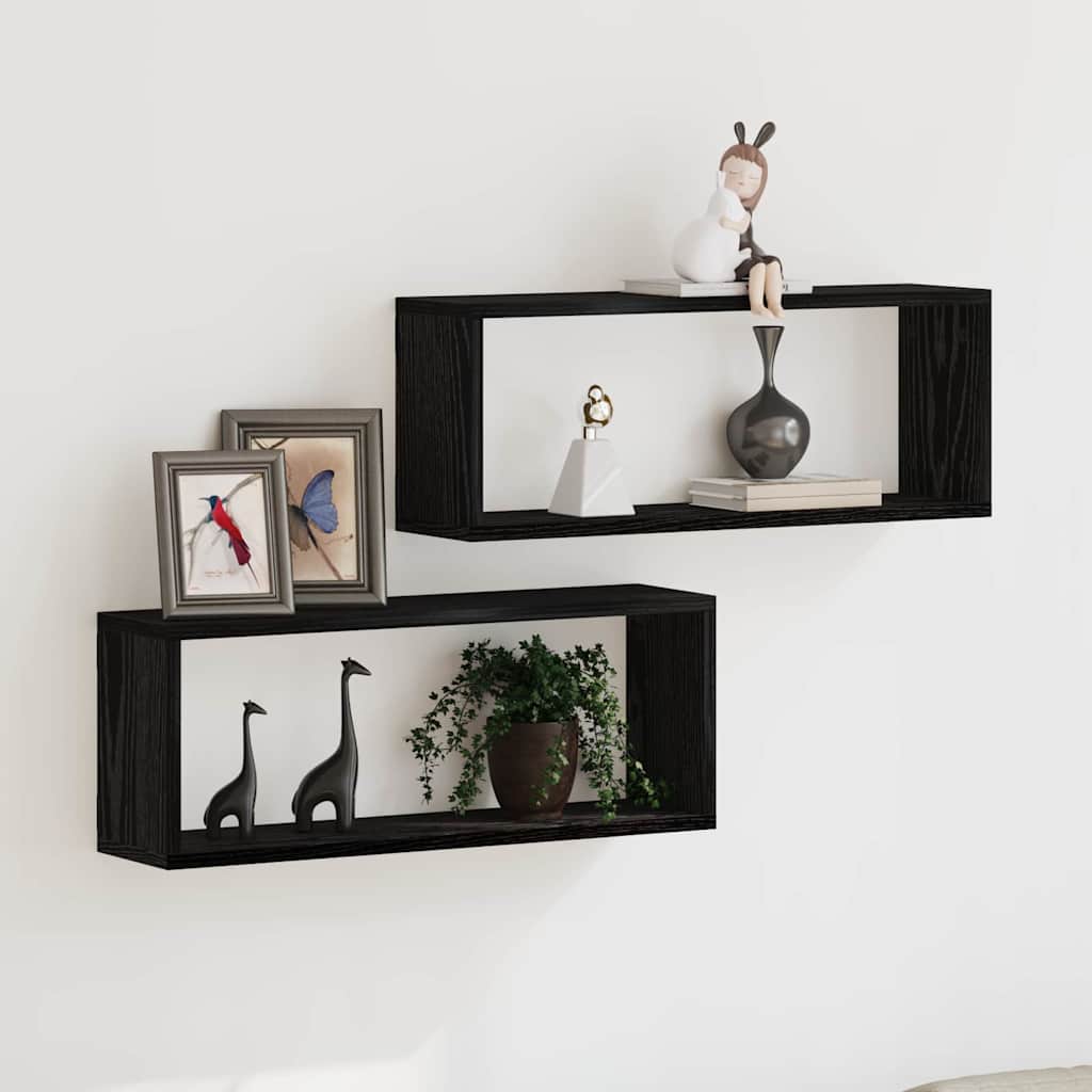 Wall Shelves 2 Pack Black Oak 60x15x23 cm Made of Engineered Wood