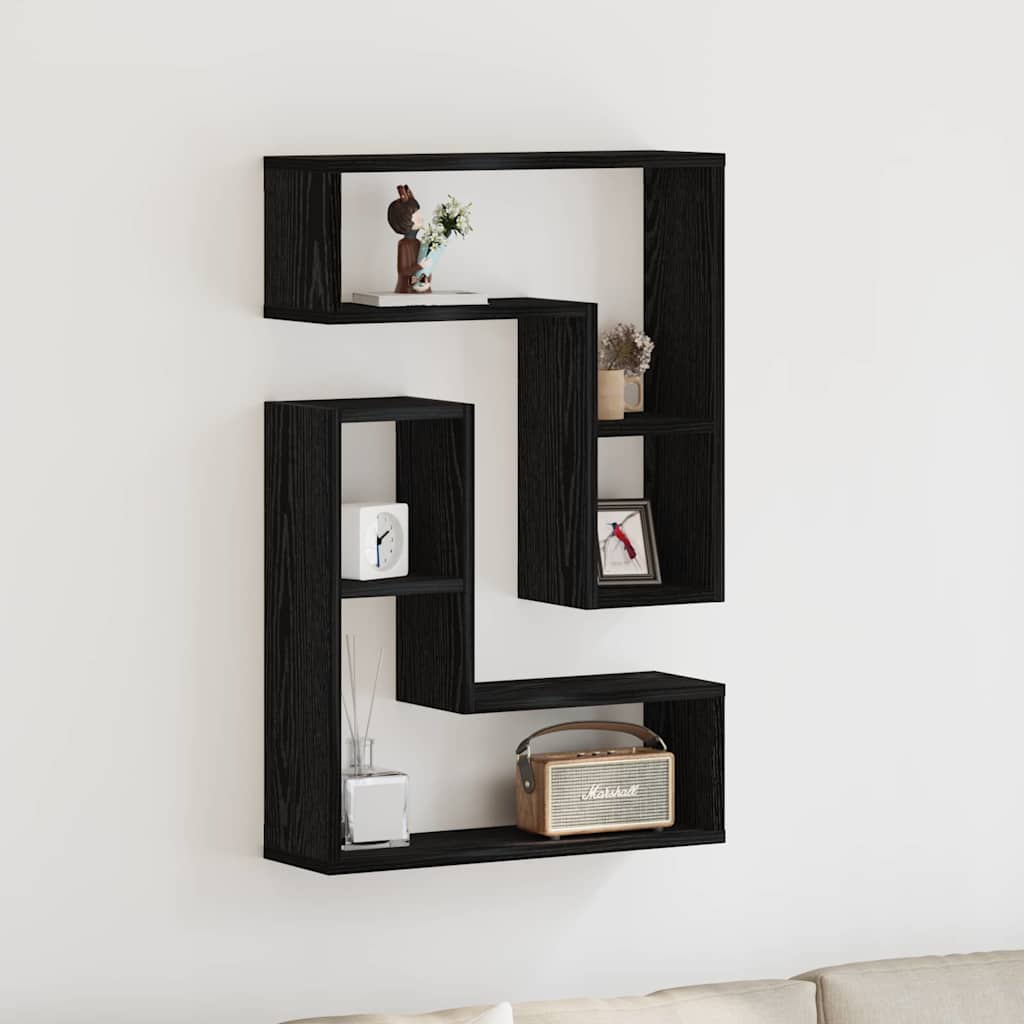 Wall Shelves 2 Pack Black Oak 50x15x85 cm Made from Engineered Wood