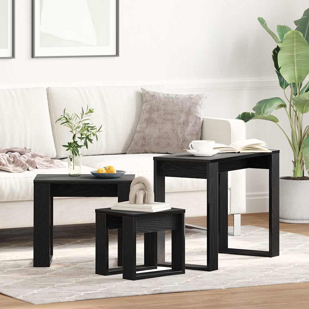 3-Piece Nesting Tables in Black Oak Fast Engineering Wood
