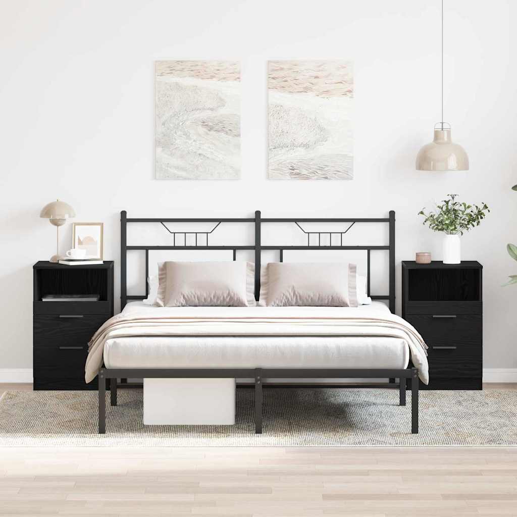 Bedside Cabinets 2 pcs Black Oak 40x35x65 cm Engineered Wood