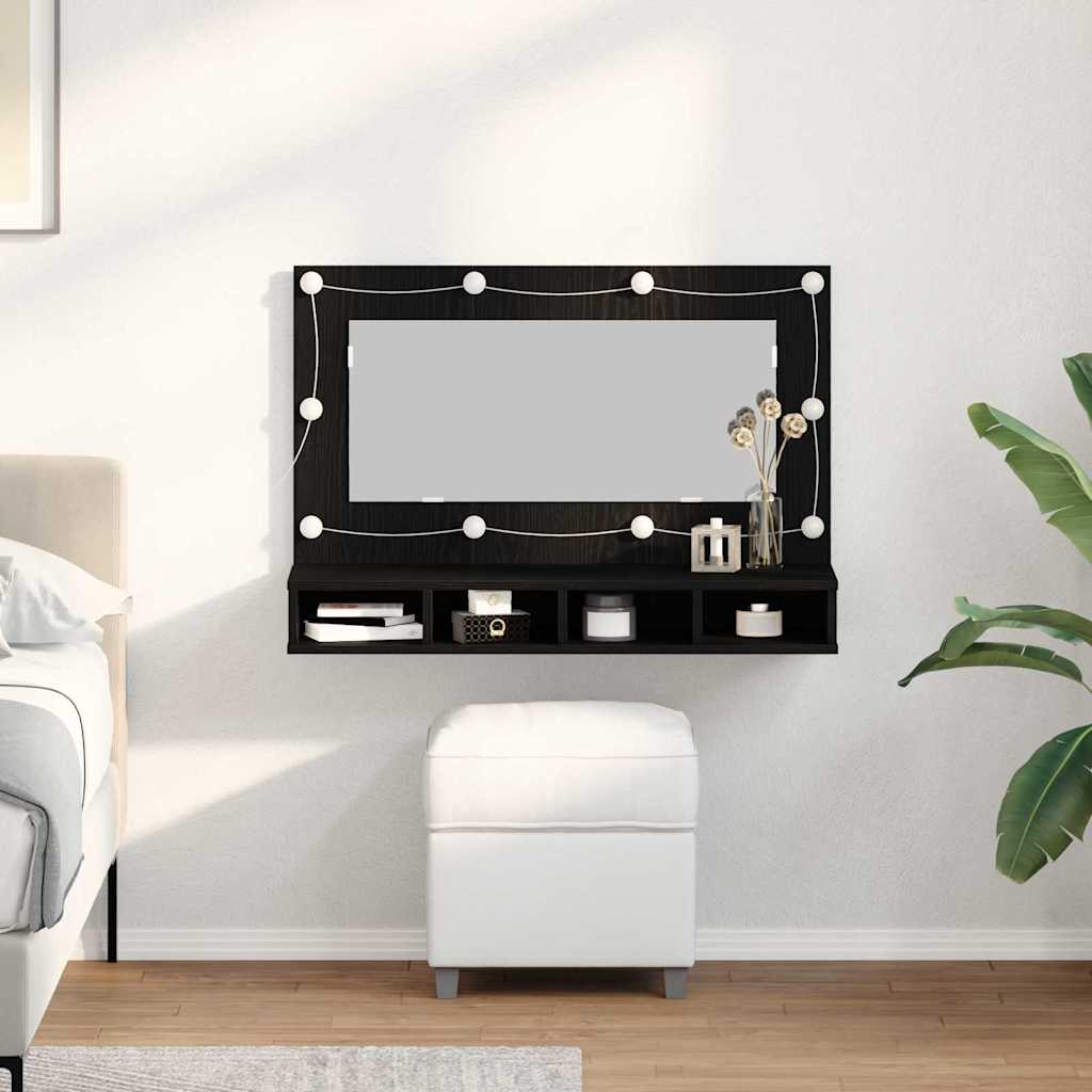 LED Mirror Cabinet in Black Oak - 90x31.5x62 cm