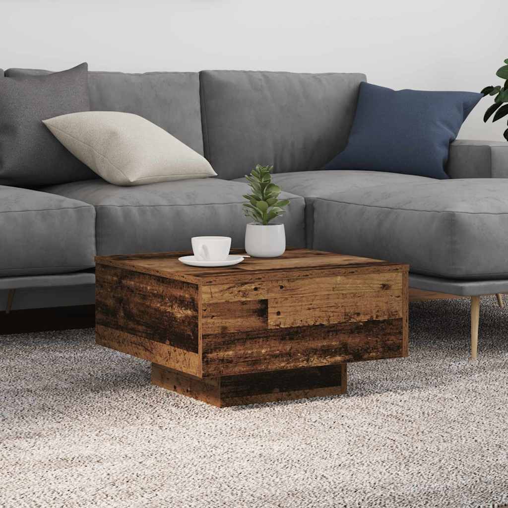 Coffee Table with LED Lights Old Wood 55x55x31 cm