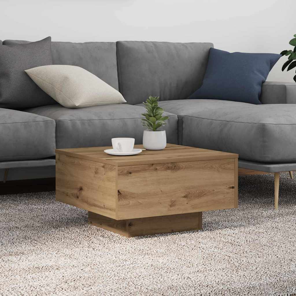 Coffee Table with LED Lights Artisan Oak 55x55x31 cm