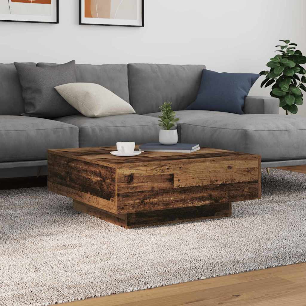Coffee Table with LED Lights Old Wood 80x80x31 cm