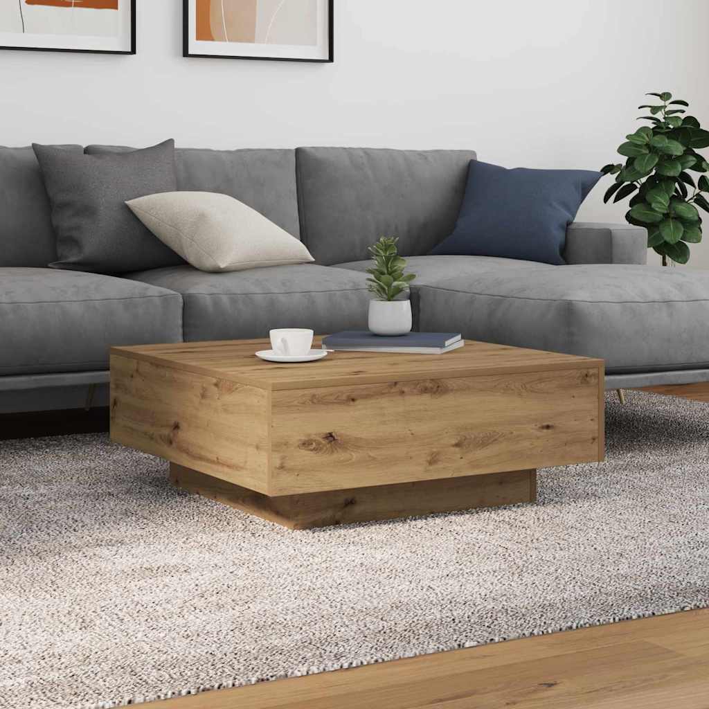 Coffee Table with LED Lights Artisan Oak 80x80x31 cm