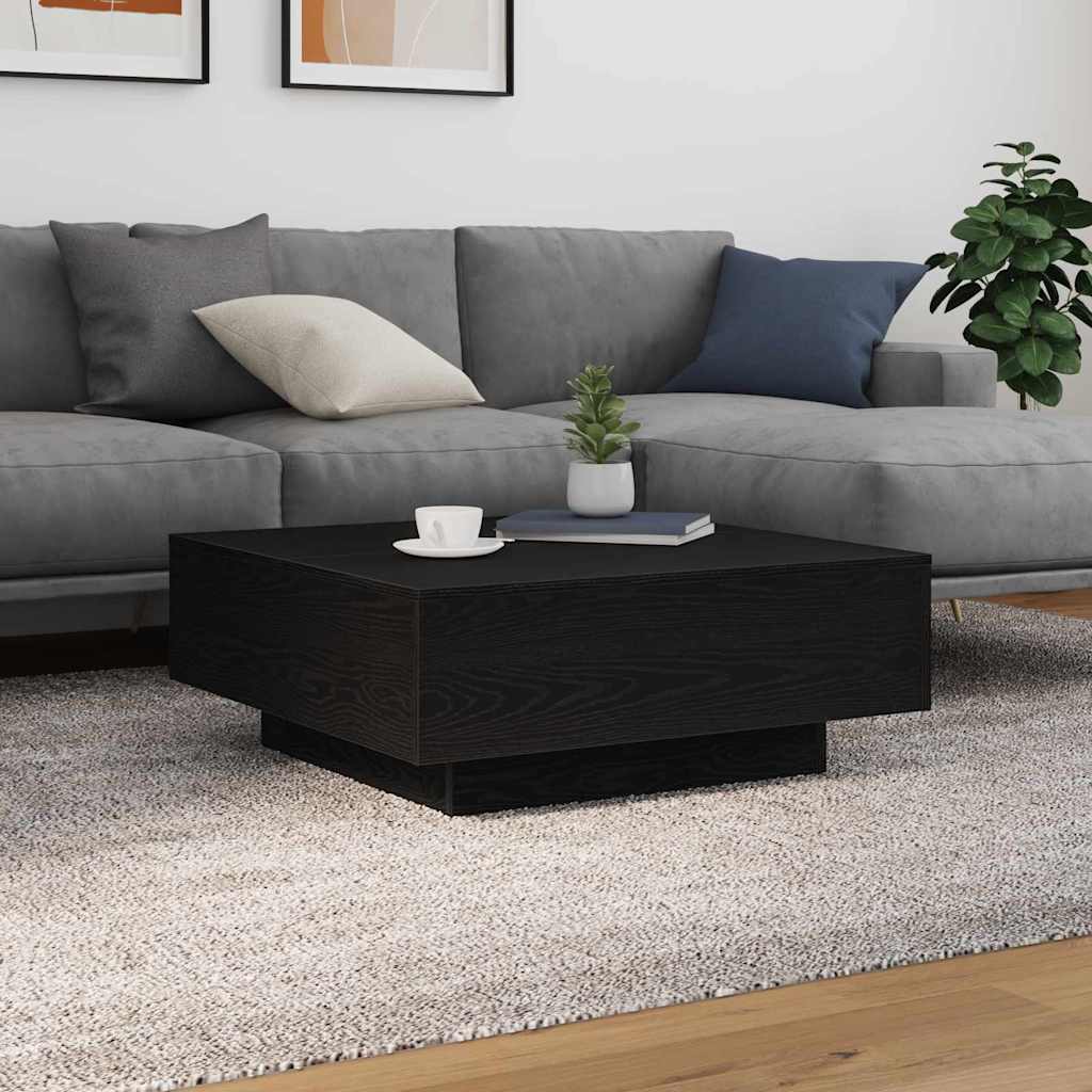 Coffee Table with LED Lights Black Oak 80x80x31 cm