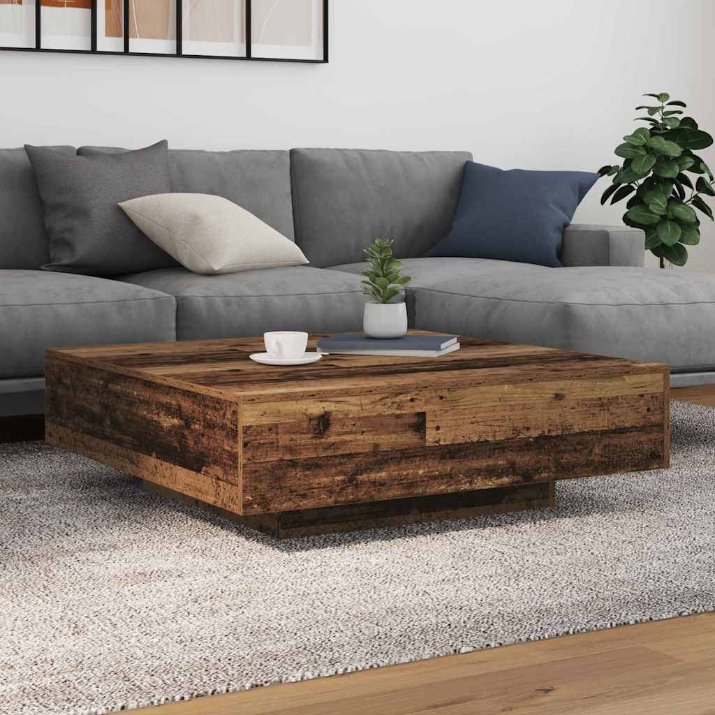 Coffee Table with LED Lights Old Wood 100x100x31 cm