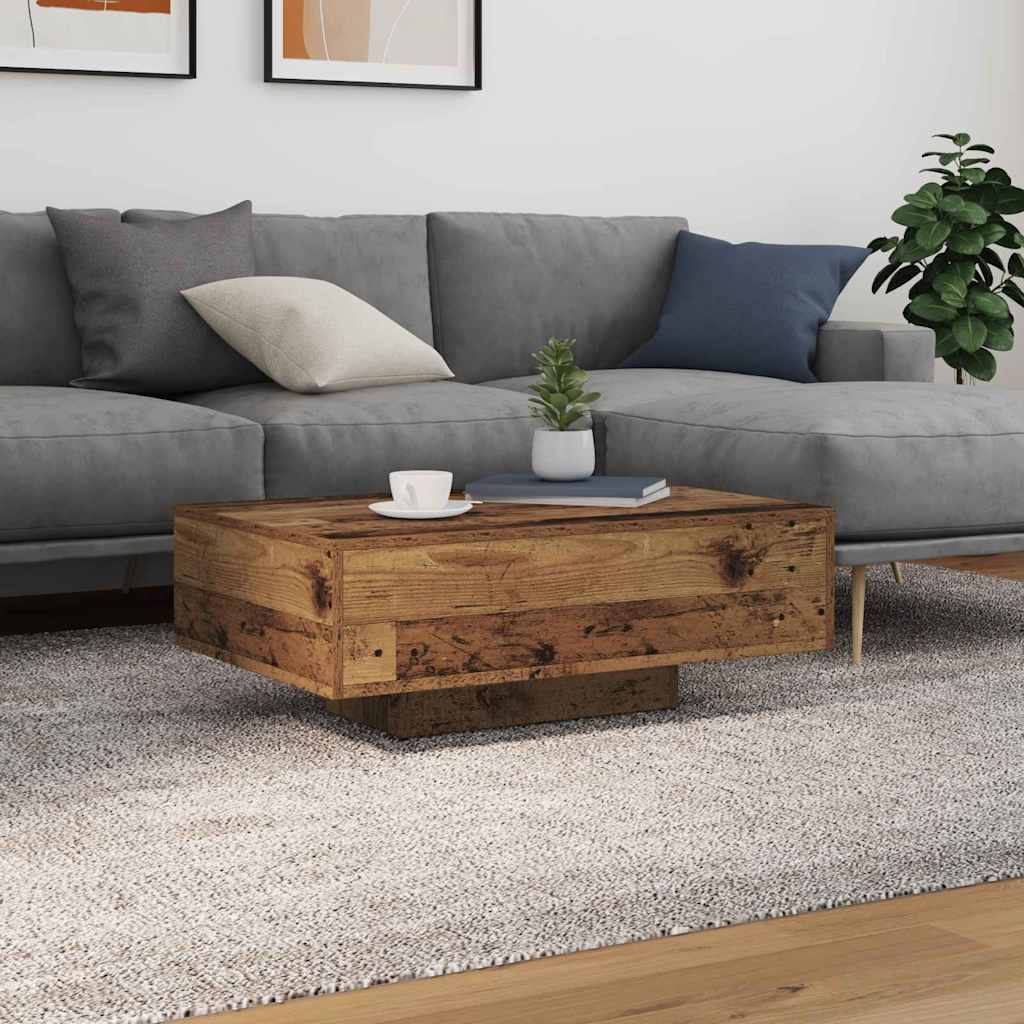 Coffee Table with LED Lights Old Wood 85x55x31 cm
