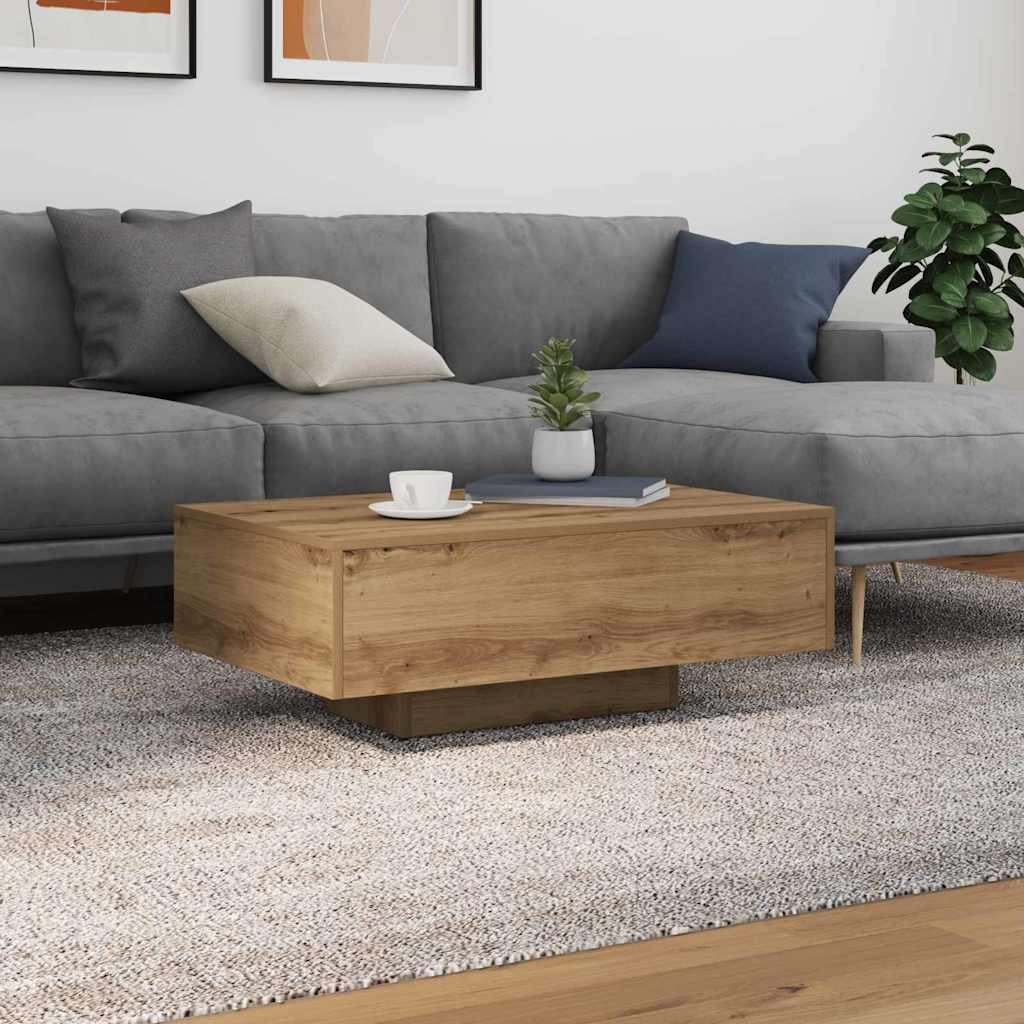 Coffee Table with LED Lights Artisan Oak 85x55x31 cm