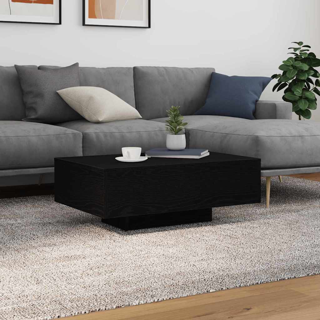 Coffee Table with LED Lights Black Oak 85x55x31 cm
