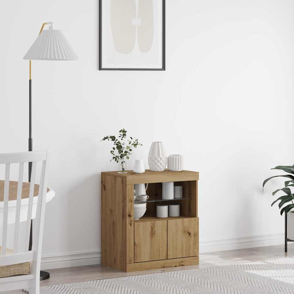 Sideboard with LED Lights Artisan Oak 60,5x37x67 cm