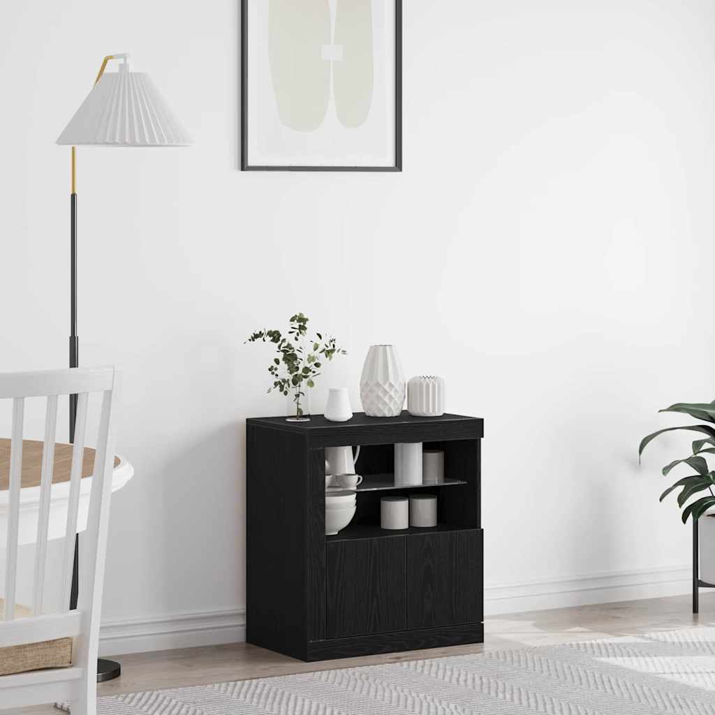 Sideboard with LED Lights Black Oak 60,5x37x67 cm