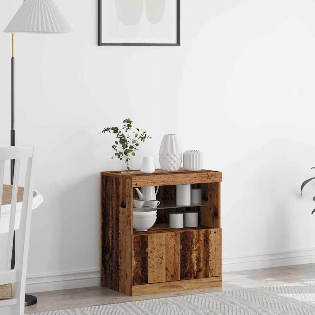 Sideboard with LED Lights Old Wood 60x37x67 cm