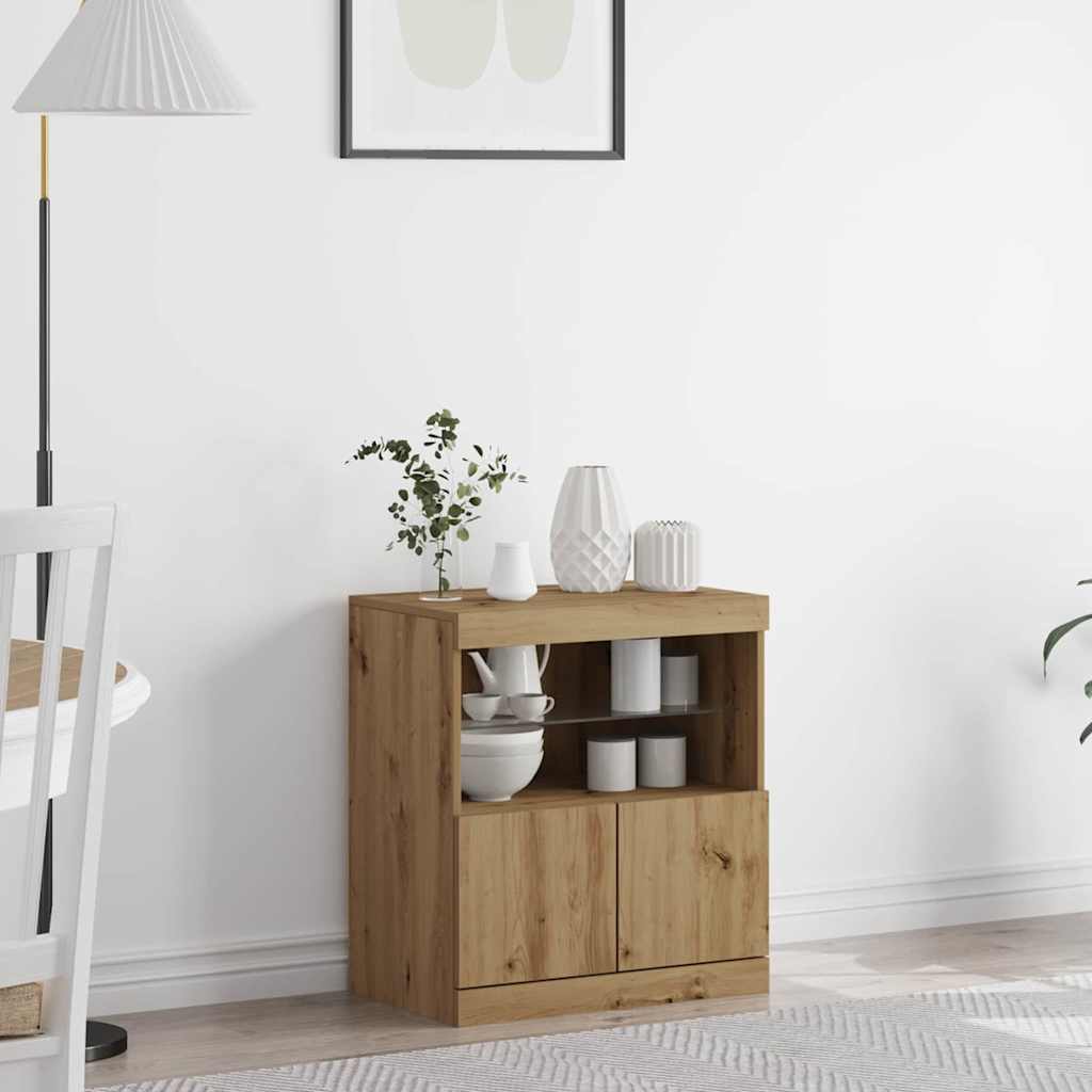 Sideboard with LED Lights Artisan Oak 60x37x67 cm