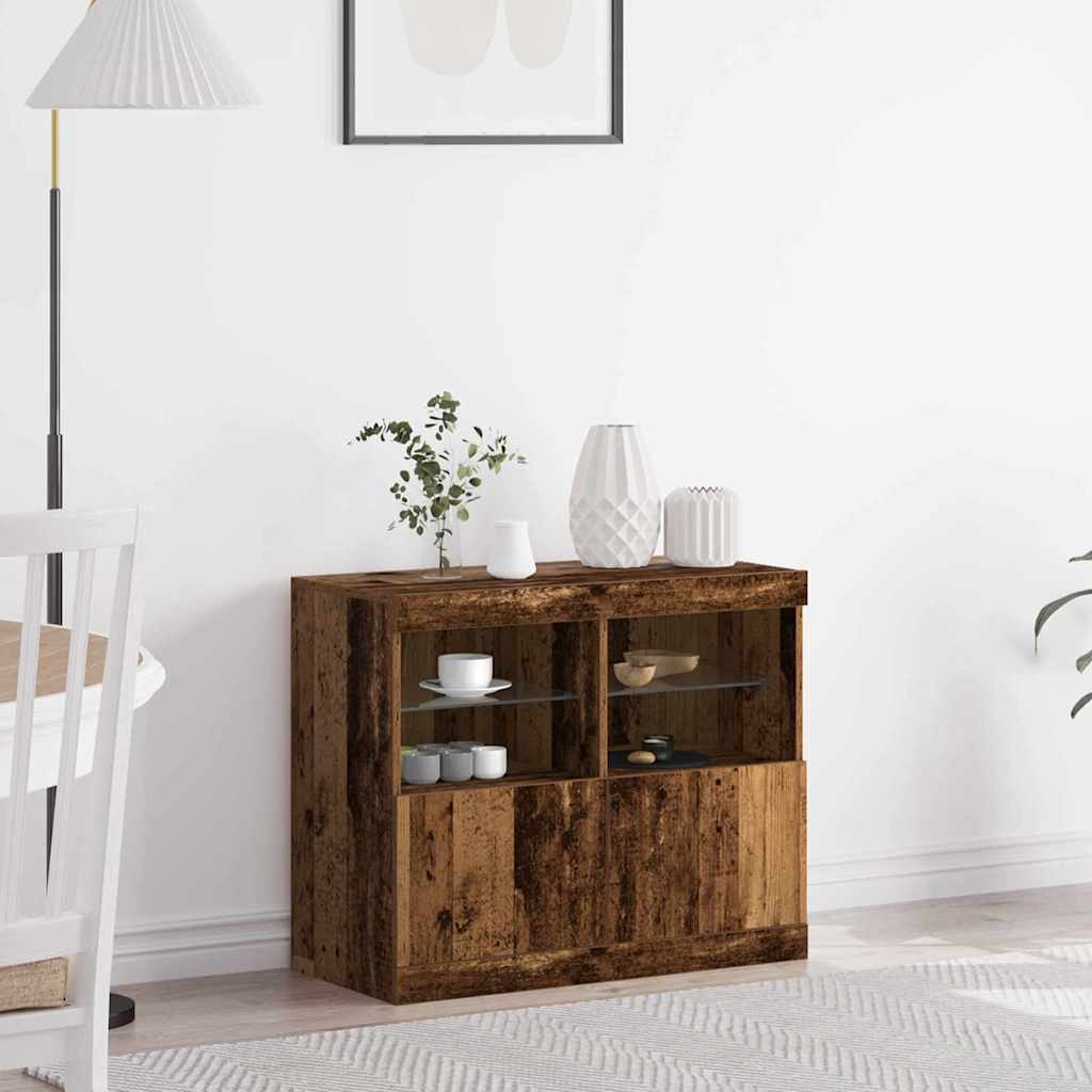 Sideboard with LED Lights Old Wood 81x37x67 cm