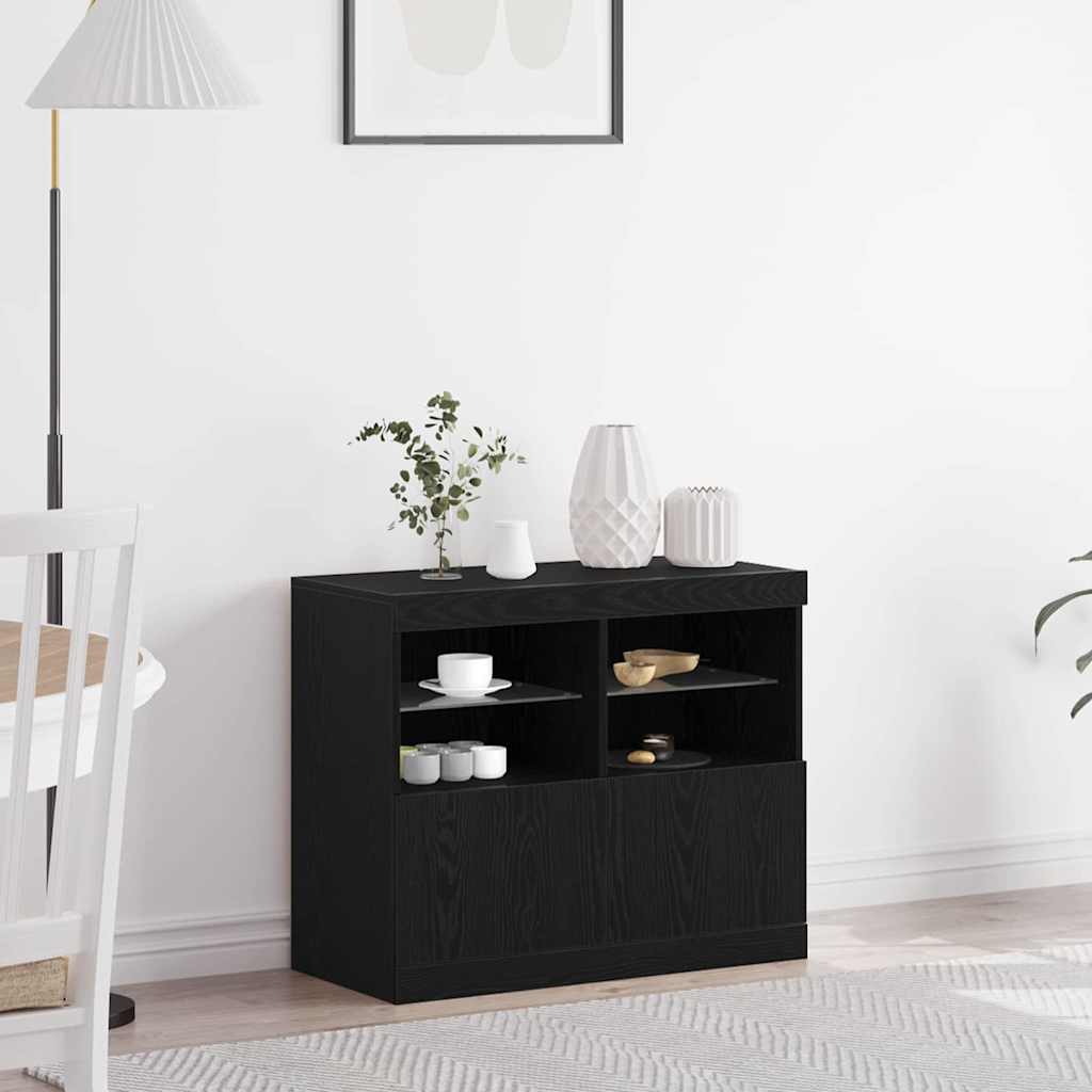 Sideboard with LED Lights Black Oak 81x37x67 cm