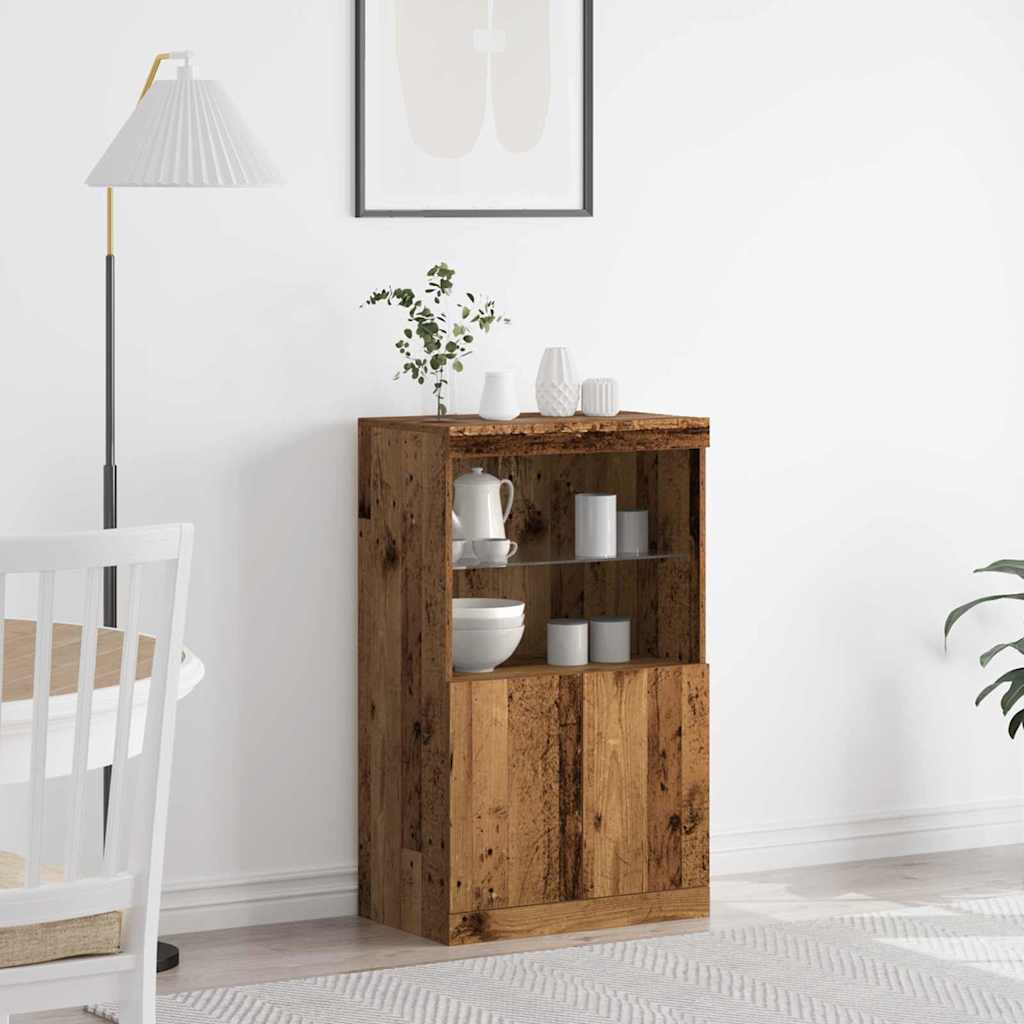 Sideboard with LED Lights Old Wood 60x37x100 cm