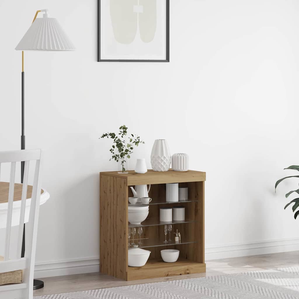 Sideboard with LED Lights Artisan Oak 60,5x37x67 cm