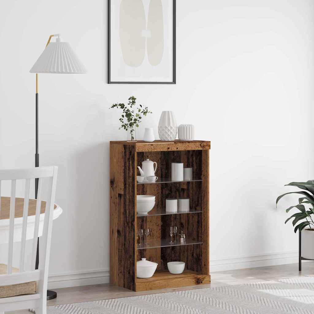 Sideboard with LED Lights Old Wood 60,5x37x100 cm