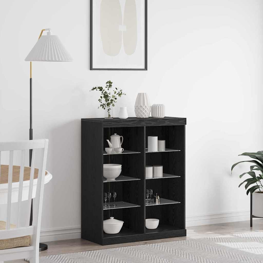 Sideboard with LED Lights Black Oak 41x37x100 cm