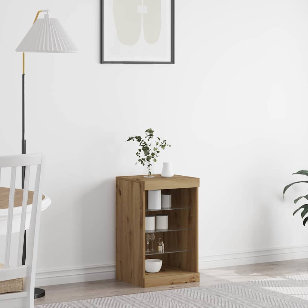 Sideboard with LED Lights Artisan Oak 41x37x67 cm