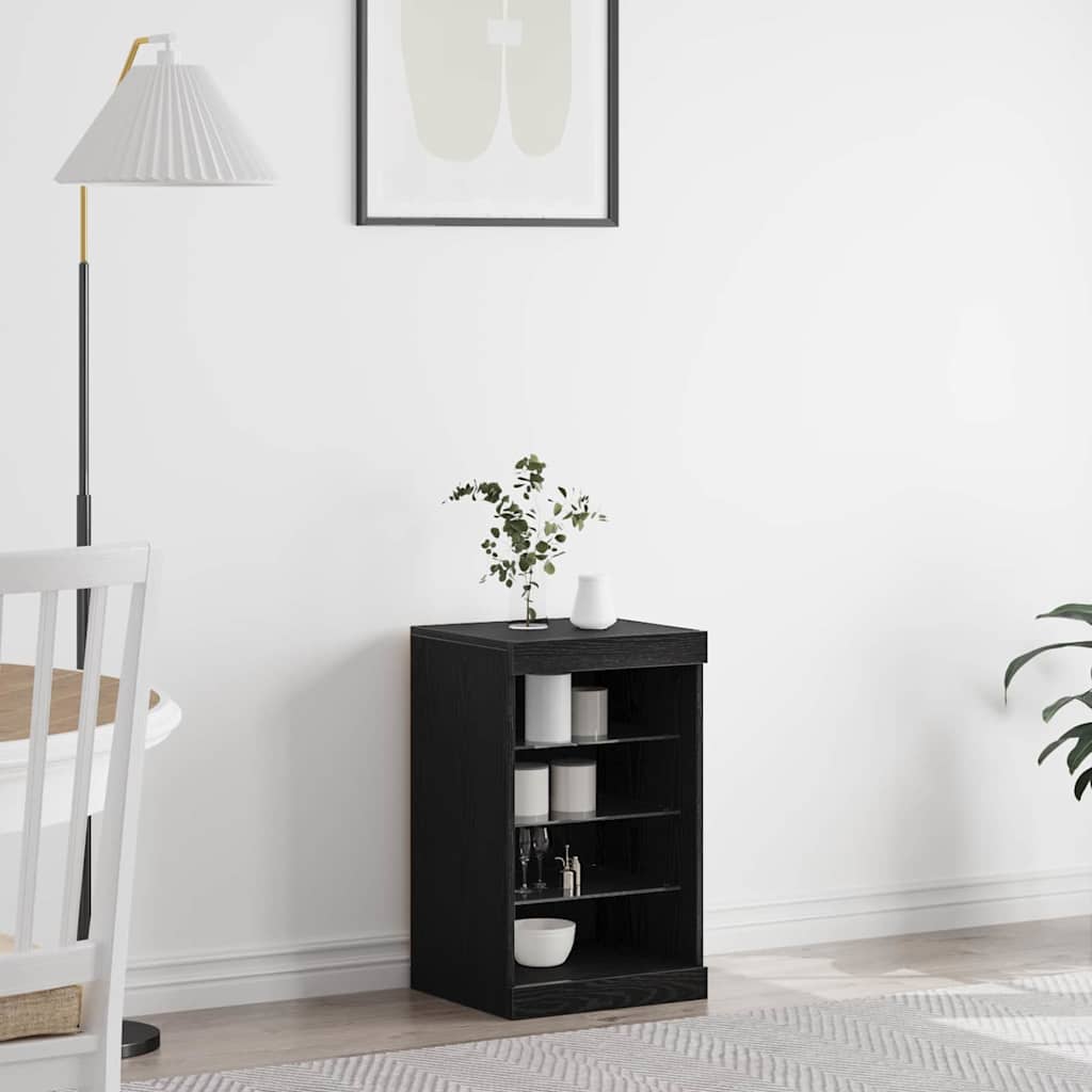 Sideboard with LED Lights Black Oak 41x37x67 cm