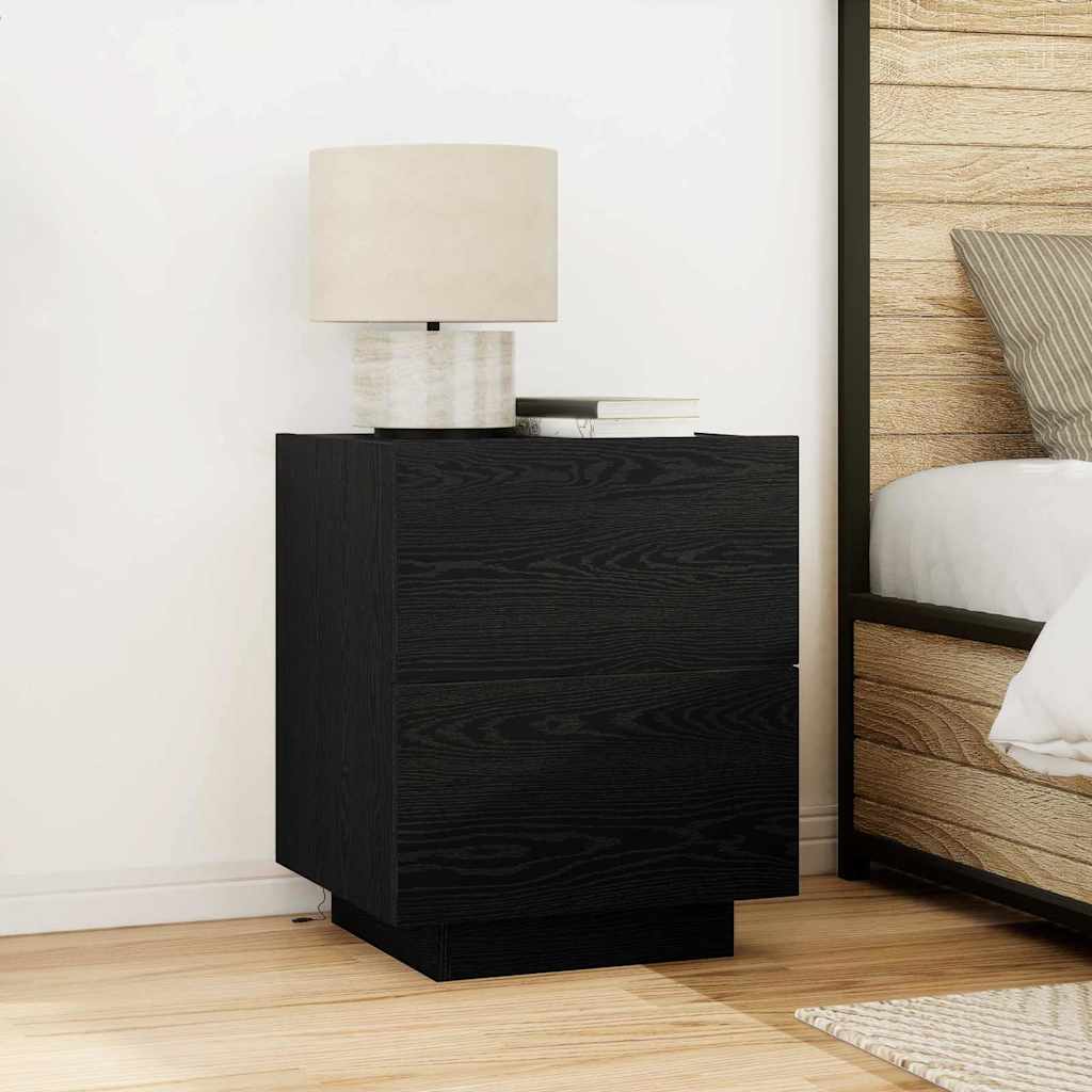Bedside Cabinets with LED Lights 2 pcs Black Oak 45x40x55 cm