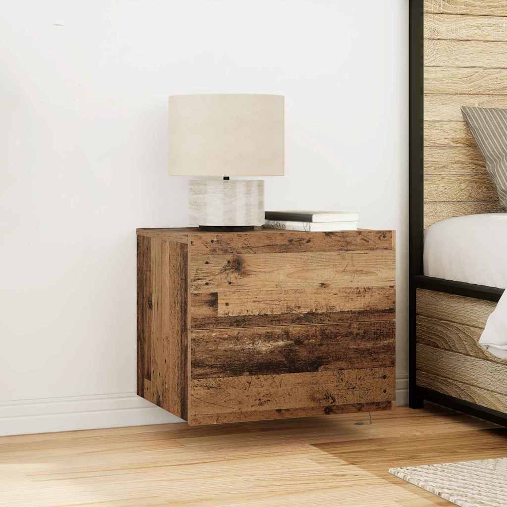 Bedside Cabinets with LED Lights 2 pcs Wall-Mounted Old Wood