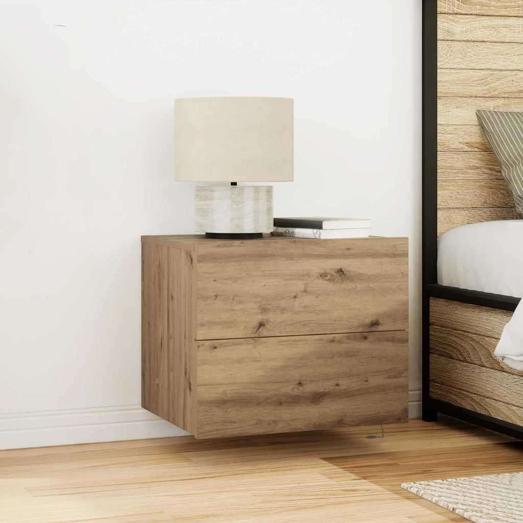 Bedside Cabinets with LED Lights Wall-Mounted 2 pcs Artisan Oak
