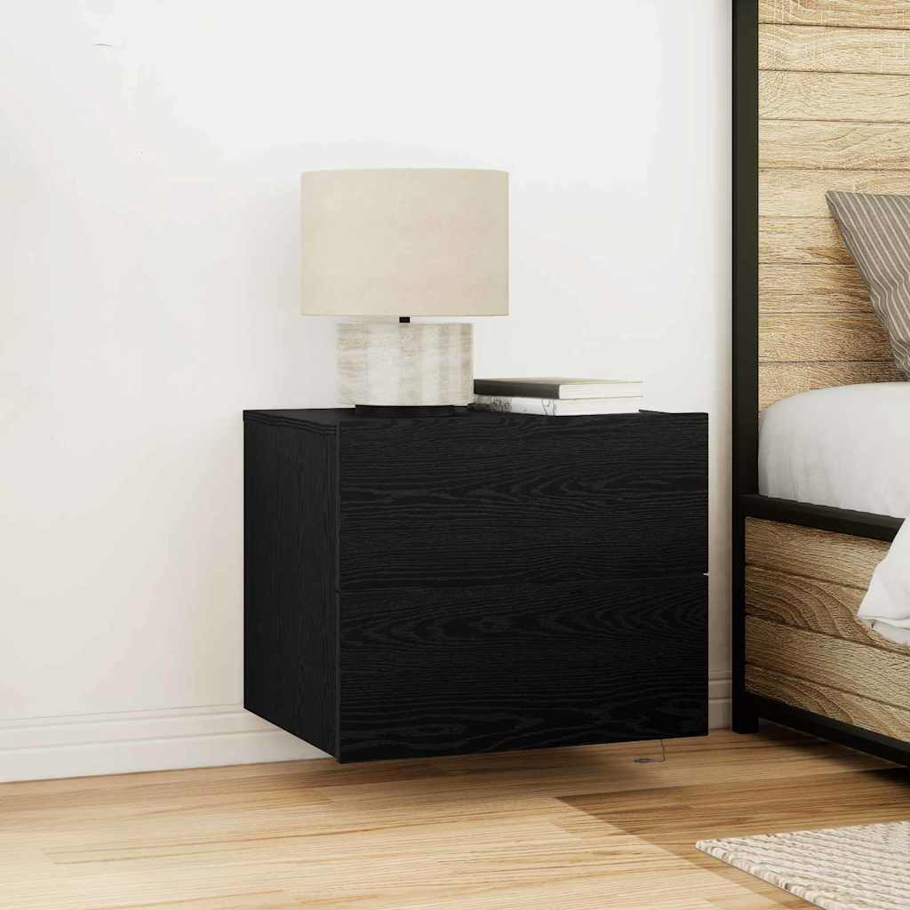 Bedside Cabinets with LED Lights Wall-Mounted 2 pcs Black Oak