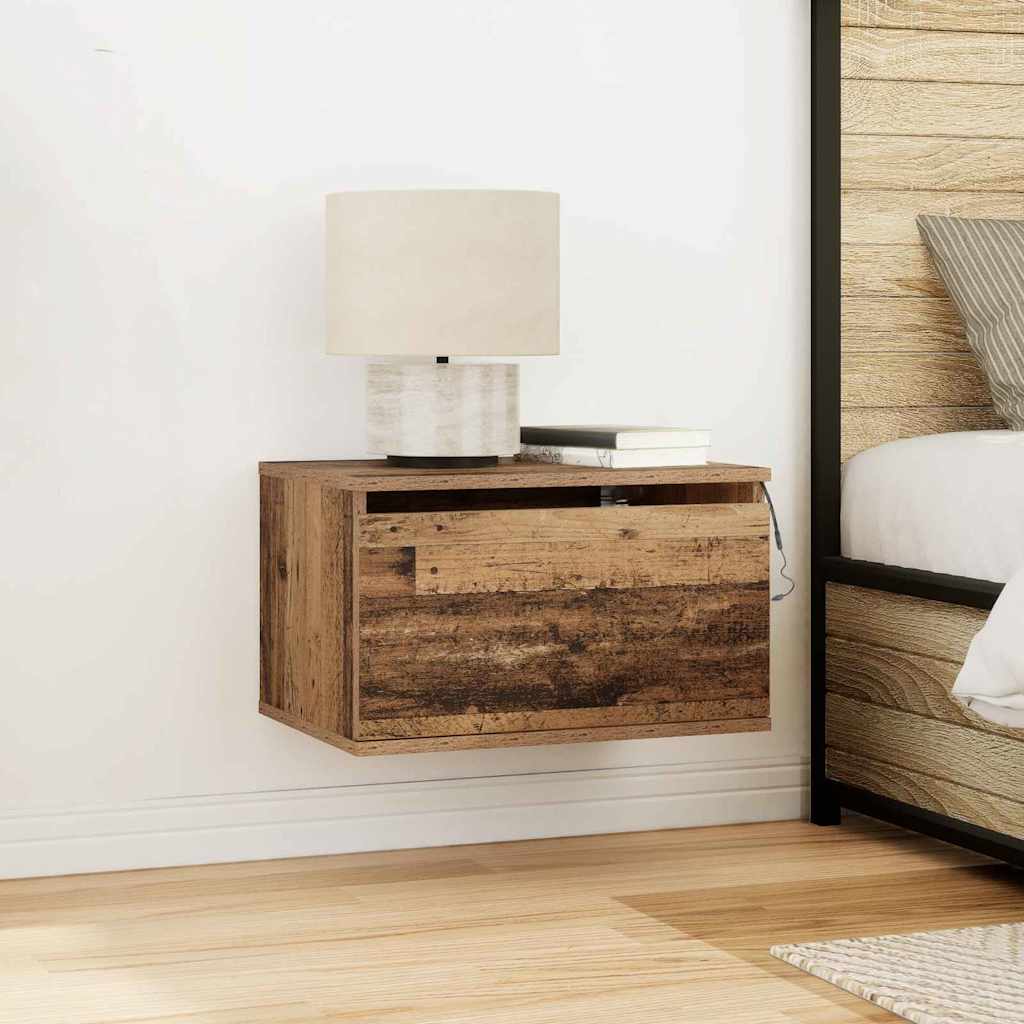 Bedside Cabinet with LED Wall-Mounted Old Wood 50x36x30 cm