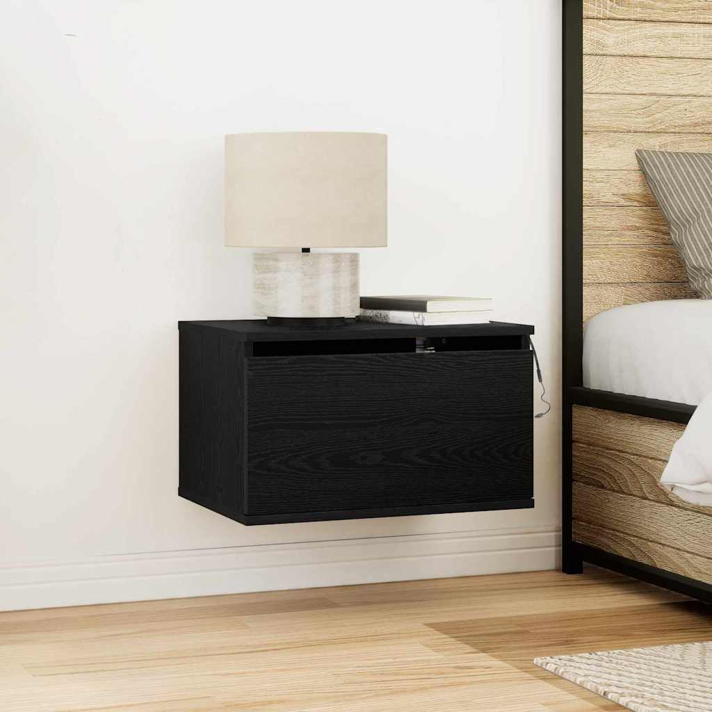 Bedside Cabinets with LED Lights 2 pcs Wall-Mounted Black Oak