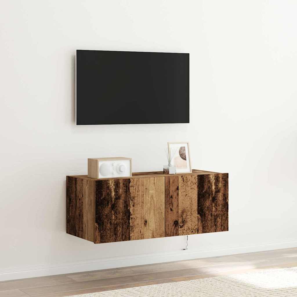 TV Wall Cabinet with LED Lights Old Wood 80x35x31 cm