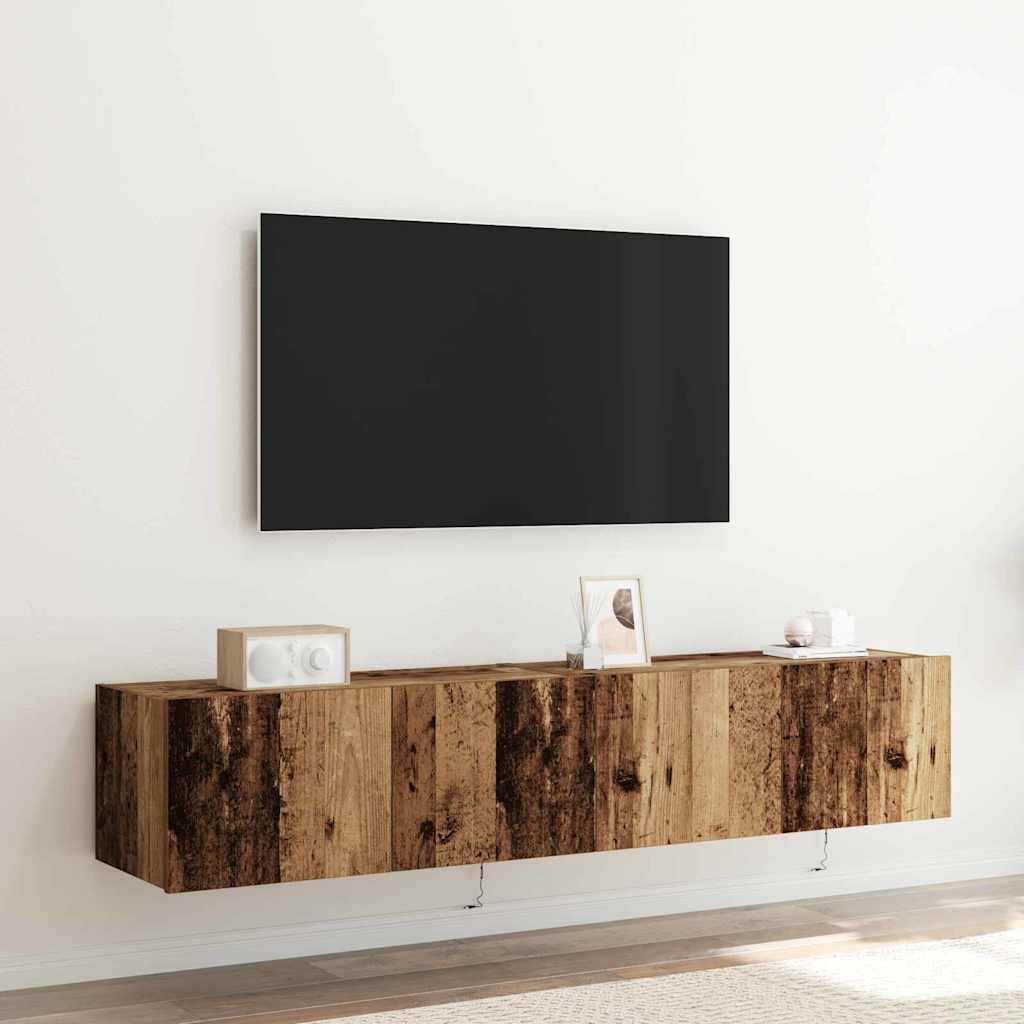TV Wall Cabinets with LED Lights 2 pcs Old Wood 80x35x31 cm