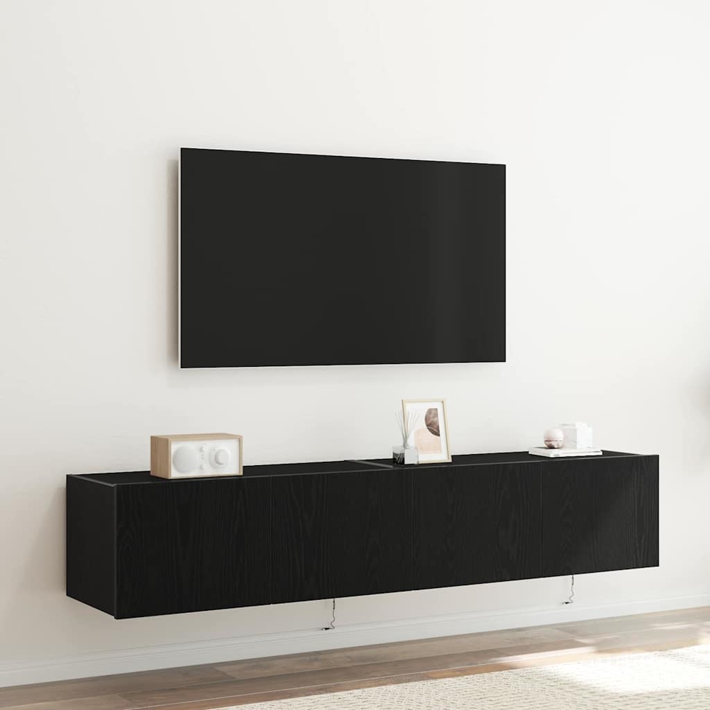 TV Wall Cabinets with LED Lights 2 pcs Black Oak 80x35x31 cm