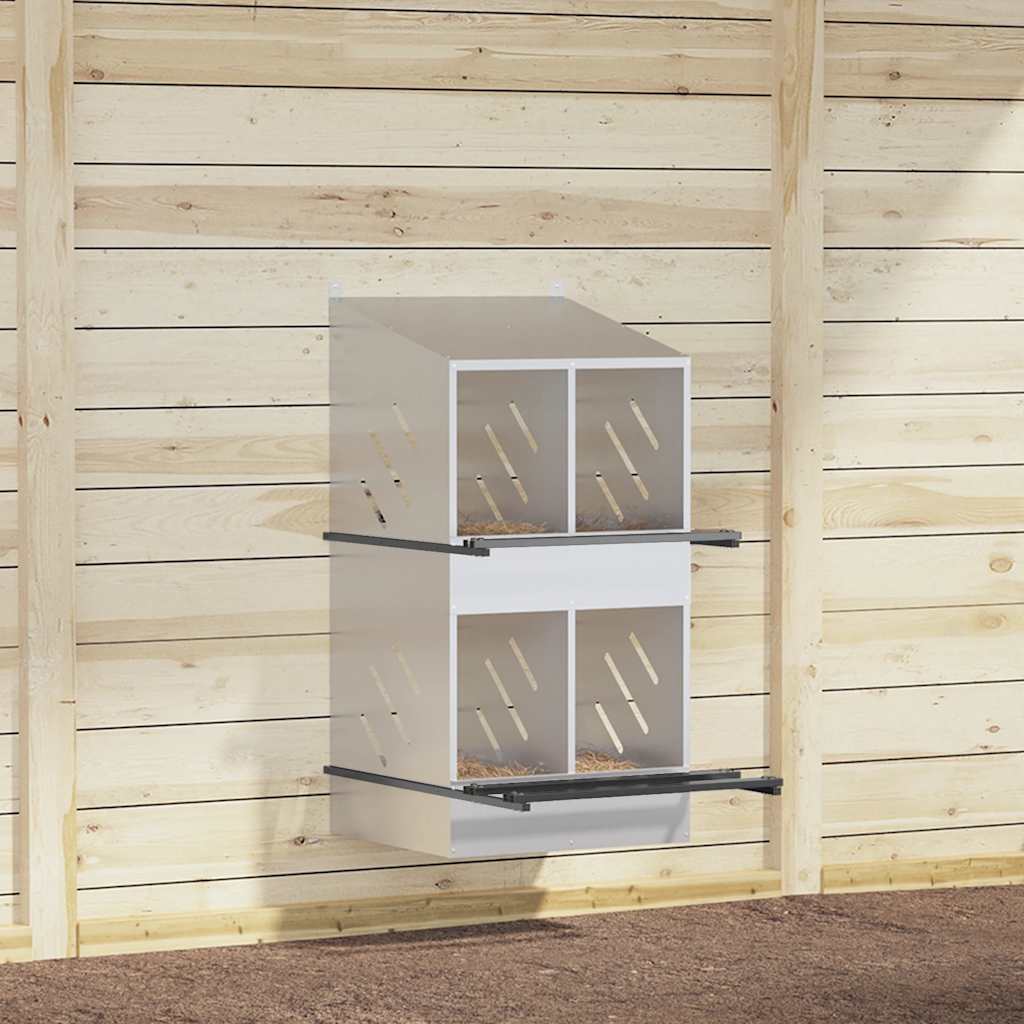 Chicken Nesting Box with 4 Compartments Galvanized Silver Metal
