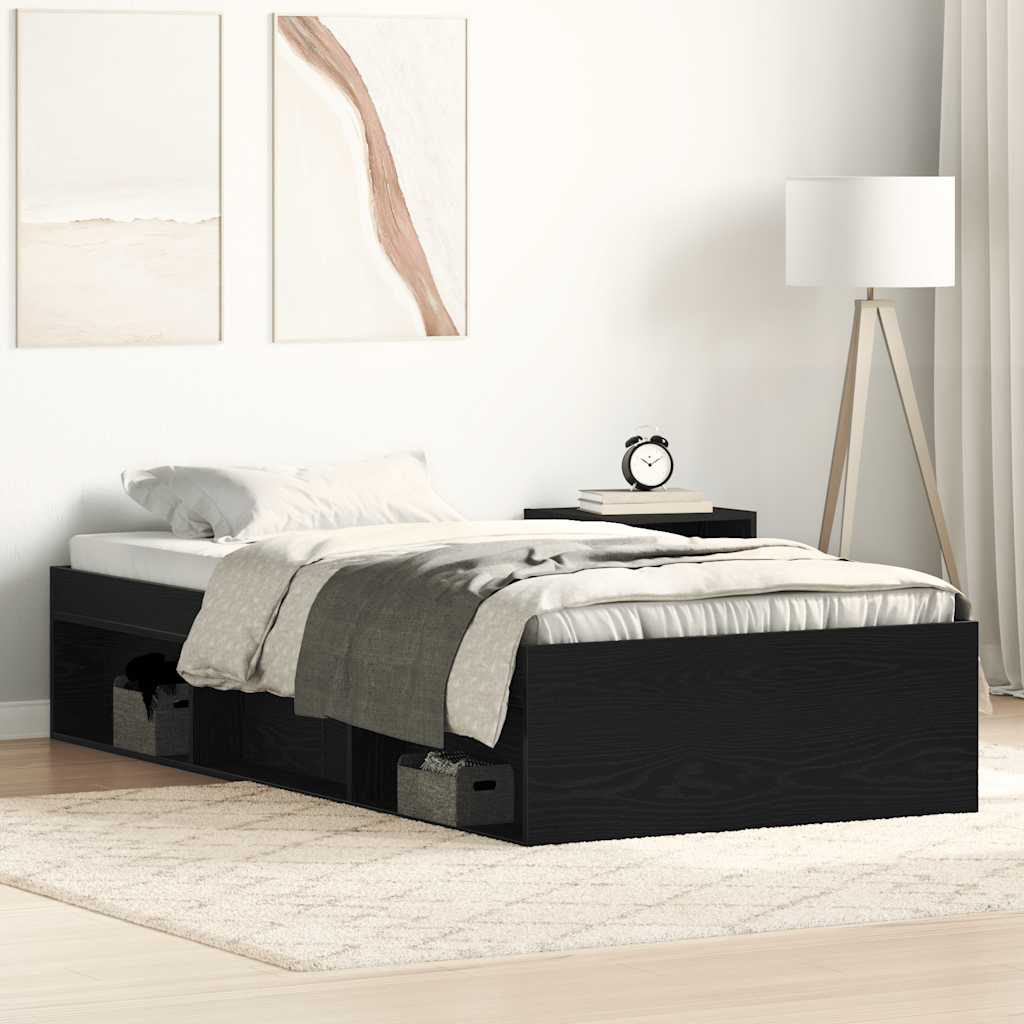 Bedframe Black Oak 90x190cm with Under Bed Storage Engineered Wood
