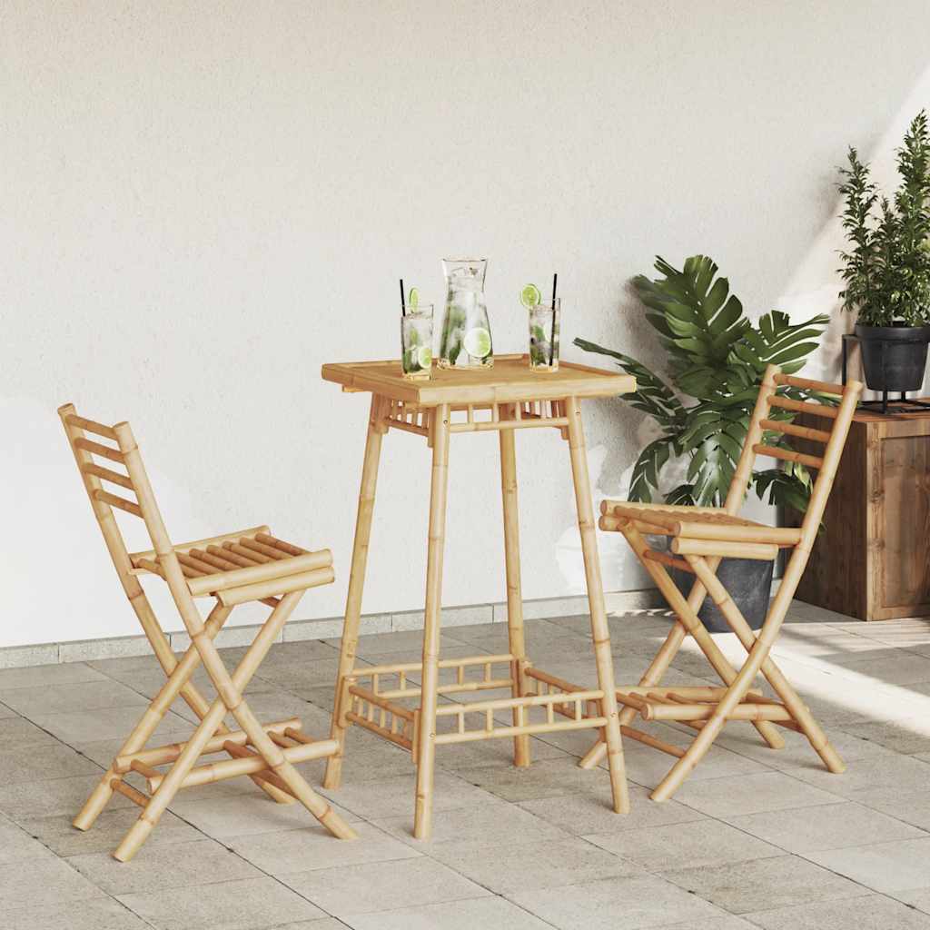PANMERE 3 Piece Outdoor Bar Set Foldable Bamboo