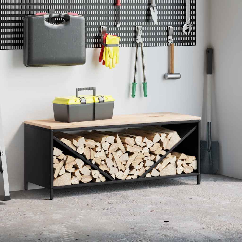 Firewood Rack with Wooden Top Black 100.5x35.5x40 cm