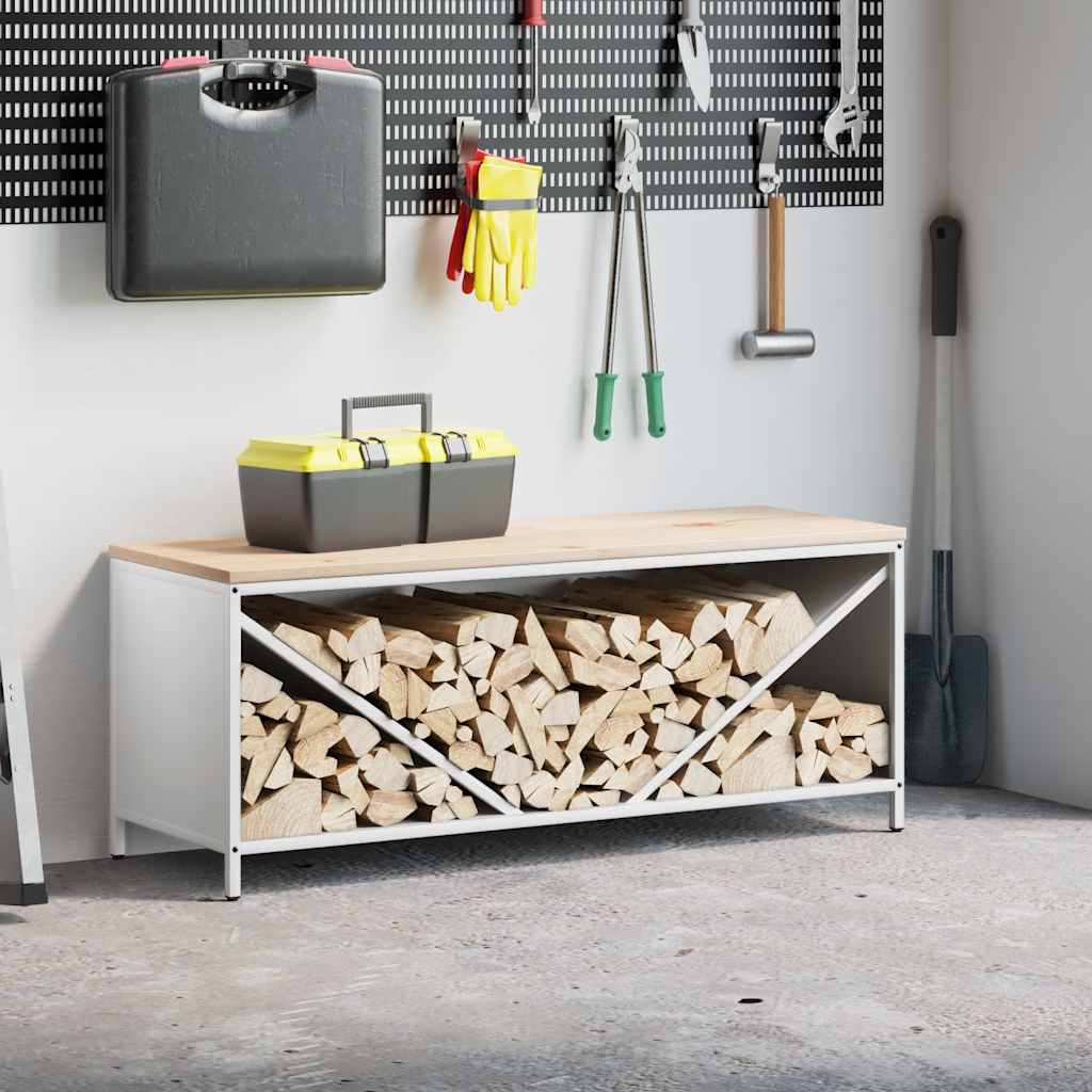 Firewood Rack with Wooden Top White 100.5x35.5x40 cm