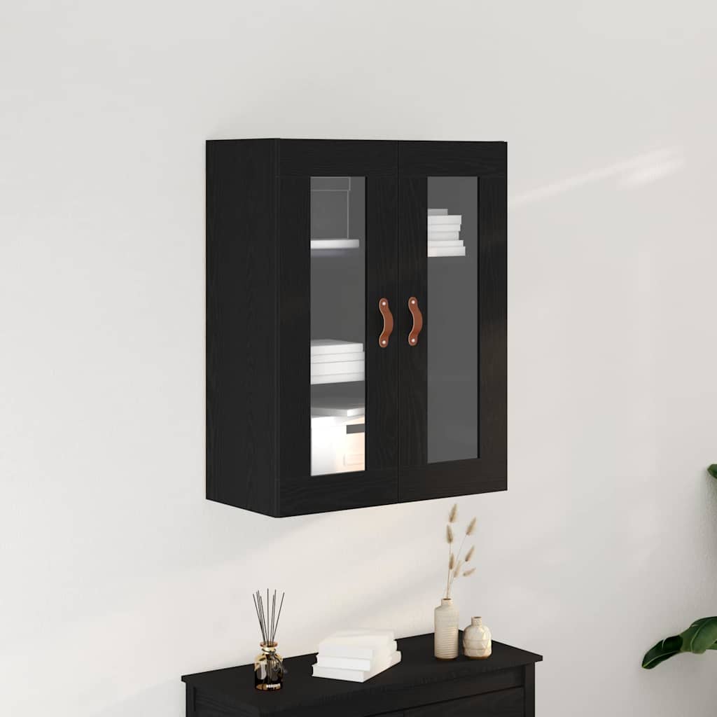 Wall-Mounted Cabinet with Glass Doors Black Oak 69,5x34x90 cm