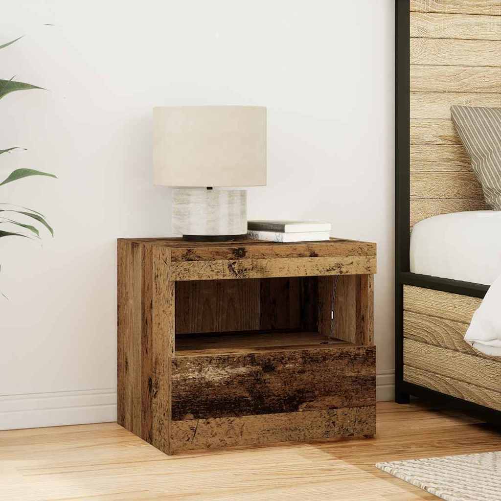 Bedside Cabinet with LED Lights Old Wood 50x40x45 cm